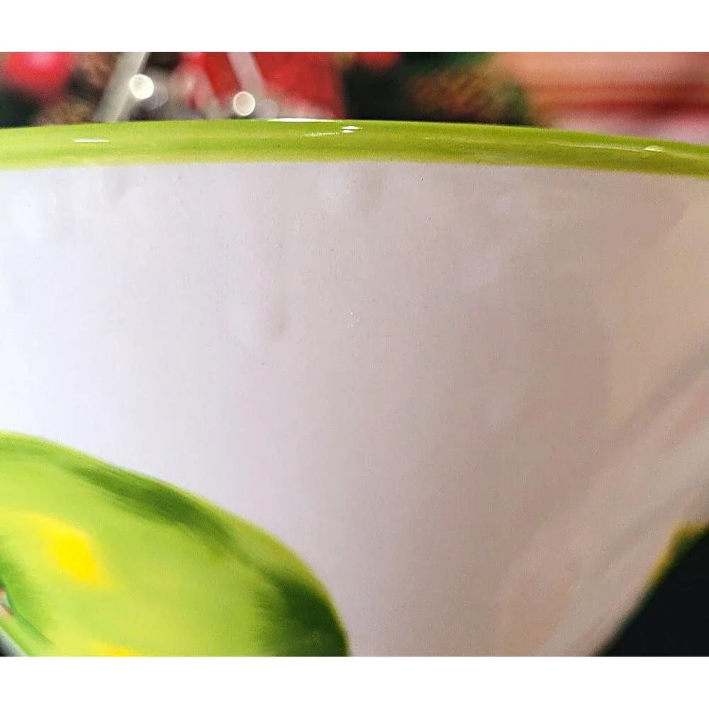 Unique Baum Bros Style-Eyes Hand Painted Large Martini Glass Apple Motif